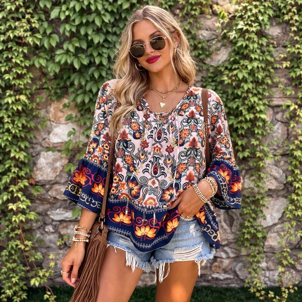 NWT BLOOMCHIC Boho Print Relaxed Fit Blouse  22/24